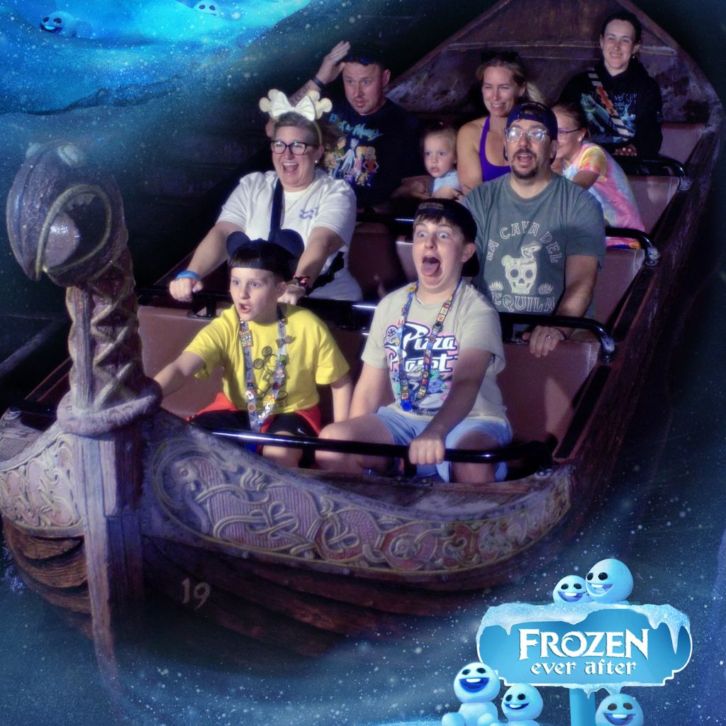 Family riding Frozen Ever After attraction in the Norway pavilion at EPCOT