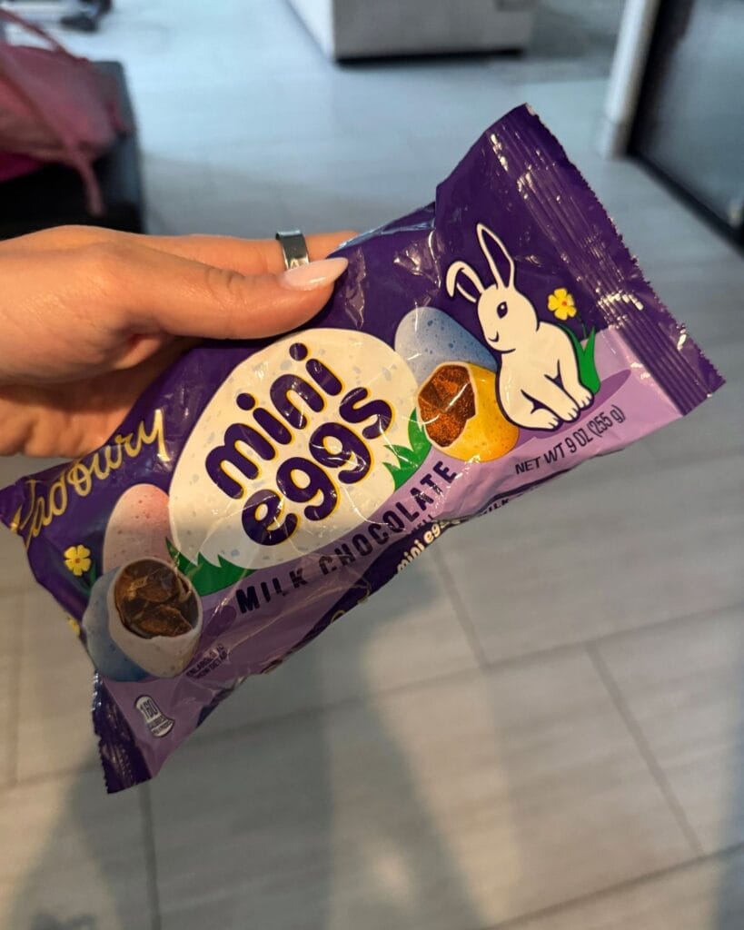 Cadbury mini eggs used for peanut butter blossom cookies
