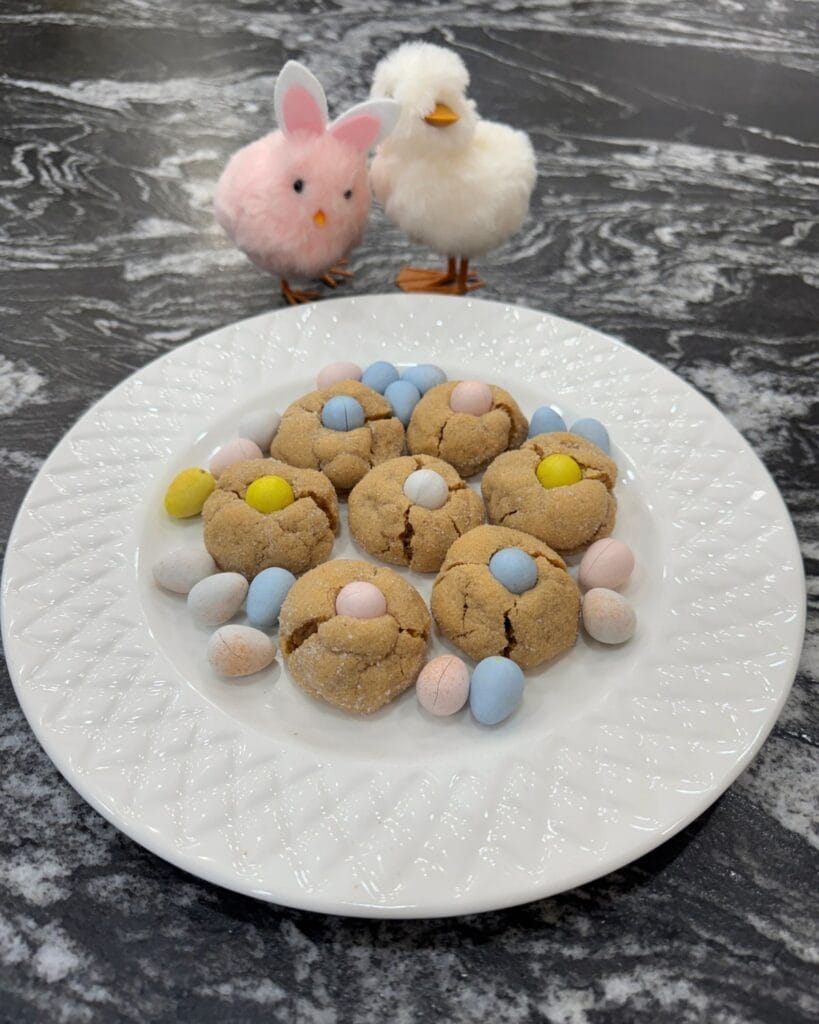 Peanut butter blossom cookies with mini eggs for Easter