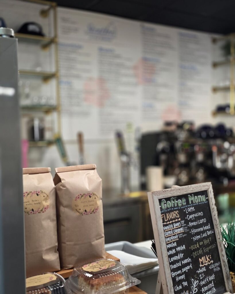 Coffee shop counter and menu at a local cafe in Carlsbad California