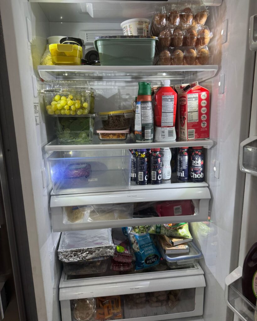 organized fridge after grocery prep during a Sunday reset routine