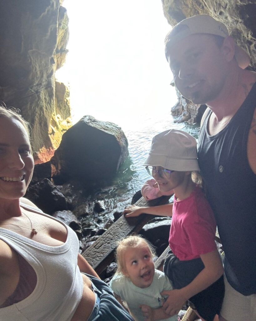 Family selfie inside Sunny Jim Cave in La Jolla, California.