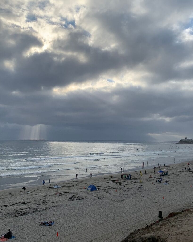 cloudy day in pacific beach with view of ocean