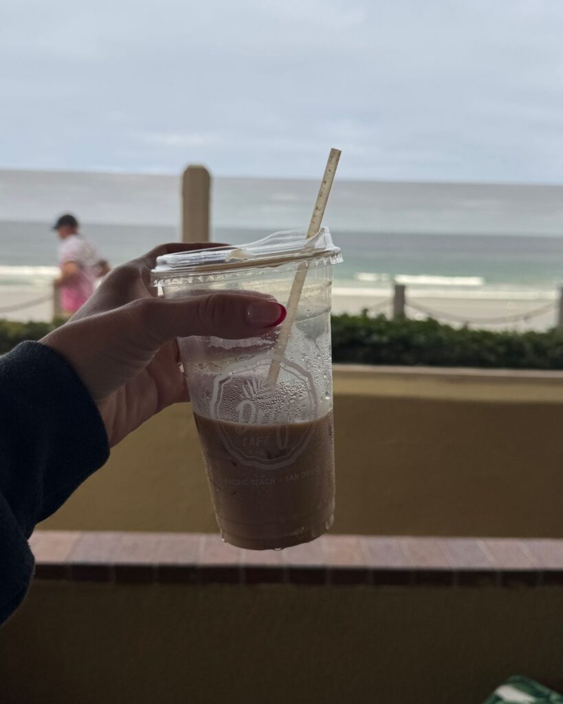 Morning coffee on the private patio outside a Family Suite at Pacific Terrace Hotel.