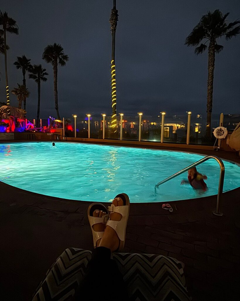 Evening swim in the heated pool overlooking the Pacific Ocean.
