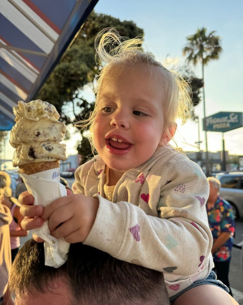 Child enjoying ice cream from Handel's Homemade Ice Cream in Pacific Beach.