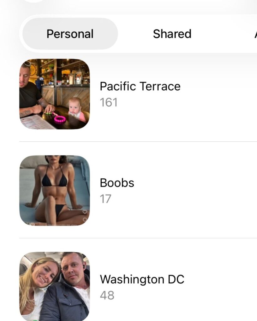 Photo album of breast implant inspiration pictures saved before a breast lift and implant exchange