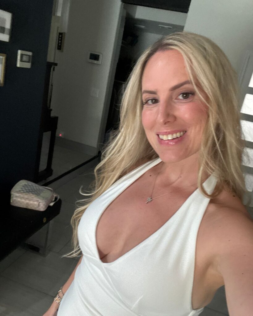 Julie six weeks after breast lift and implant exchange surgery