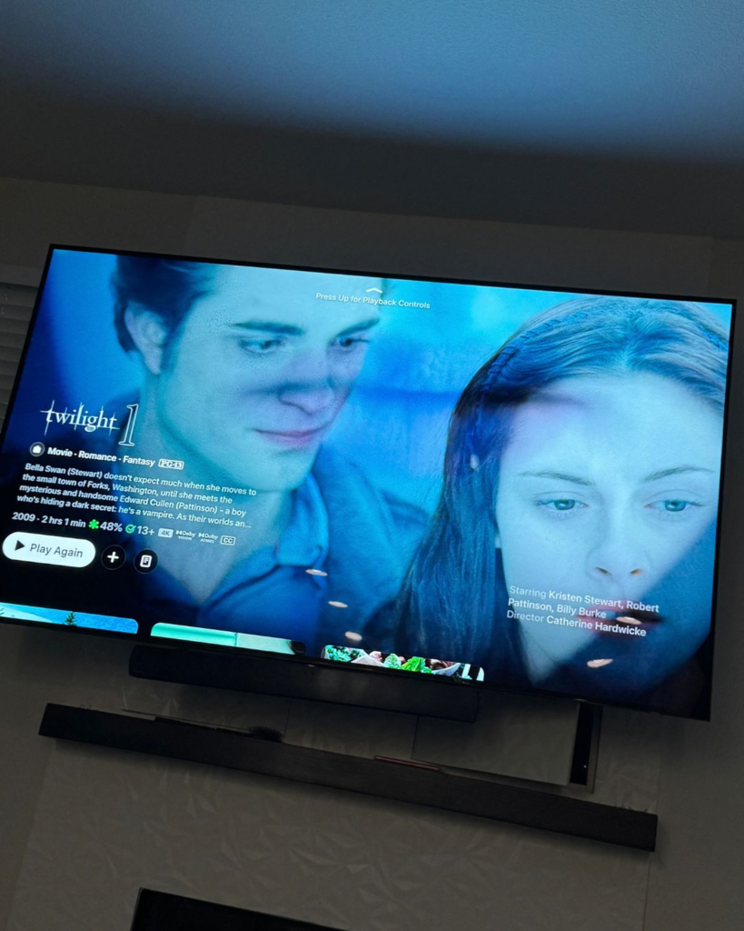 Twilight playing on a television for a cozy fall movie night