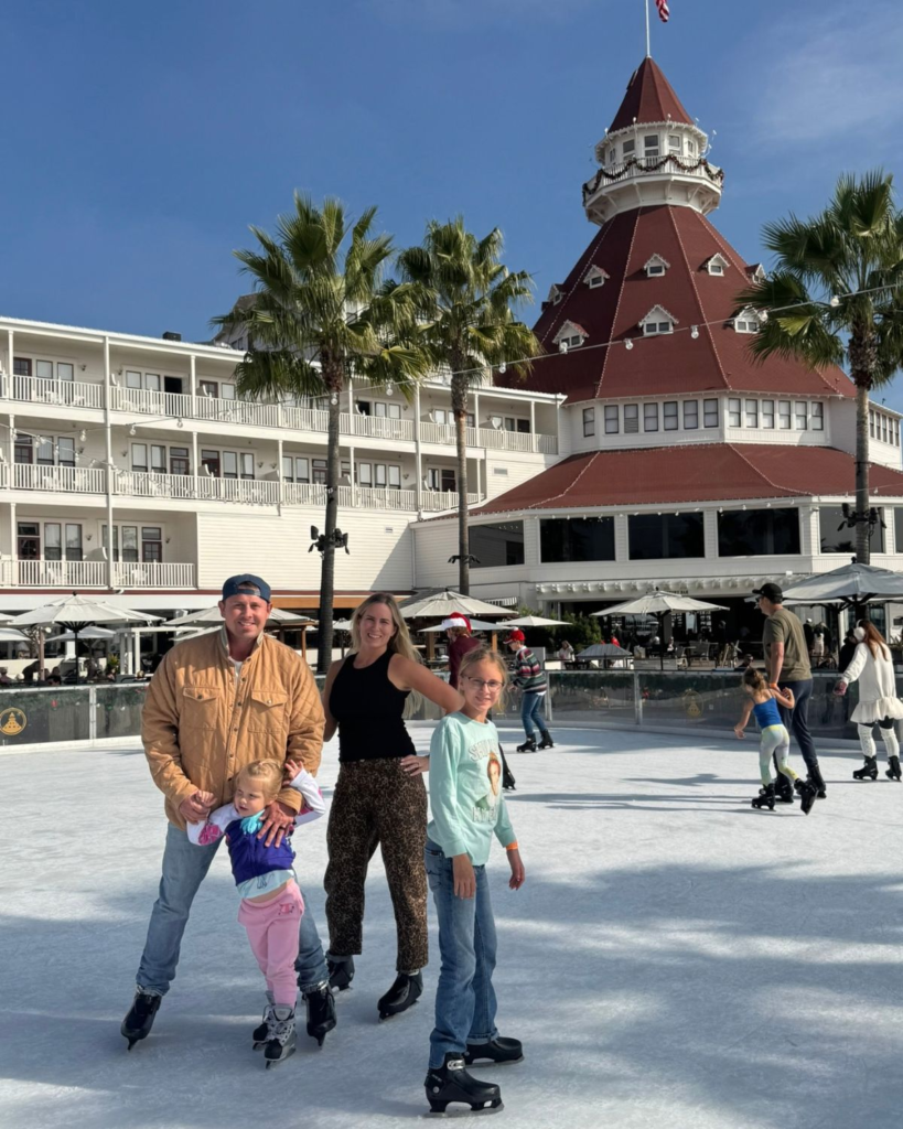 Family ice skating on the beach at Hotel Del Coronado