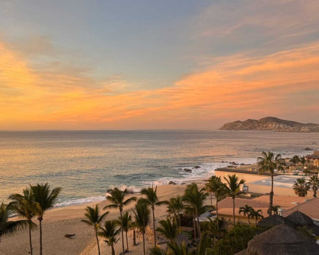 Sunset view from a patio at Garza Blanca Cabo