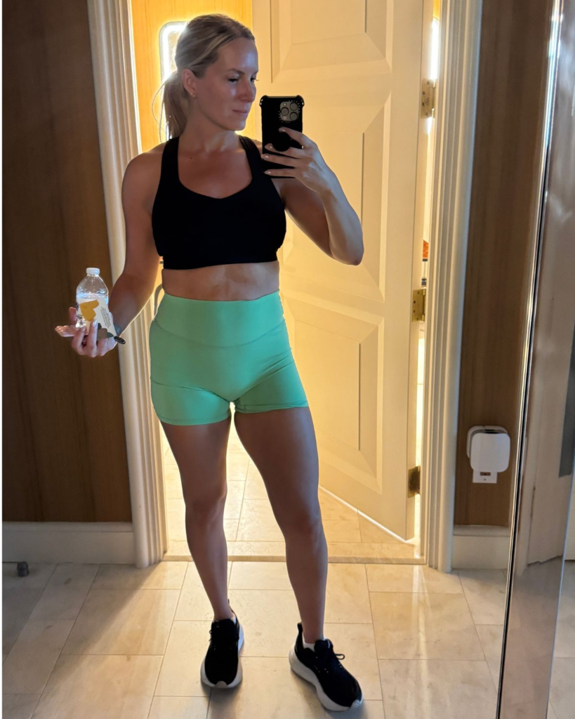 Julie in workout clothes before visiting the Wynn Las Vegas fitness center