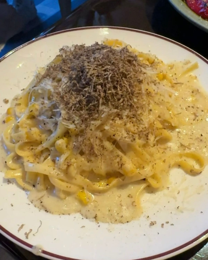 Fettuccine topped with shaved truffle at Sartiano’s in Wynn Las Vegas